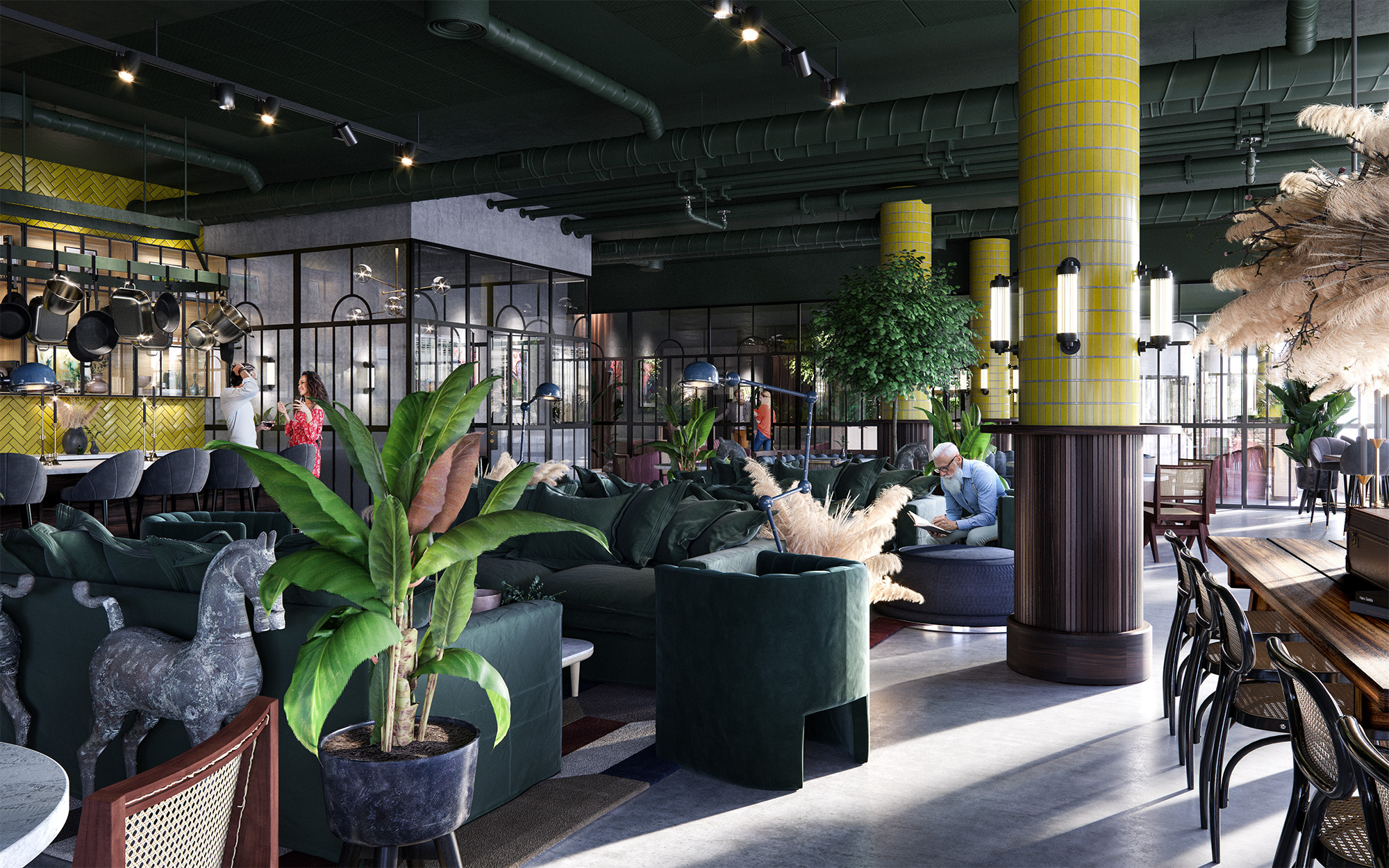 Råformat Gårda Foodmarket lounge 3d visualisering