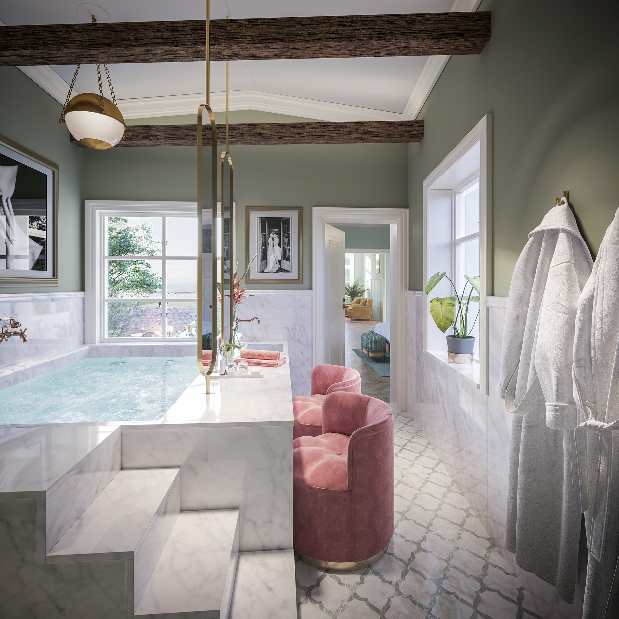 Råformat Villa Alma bath 3d visualisering