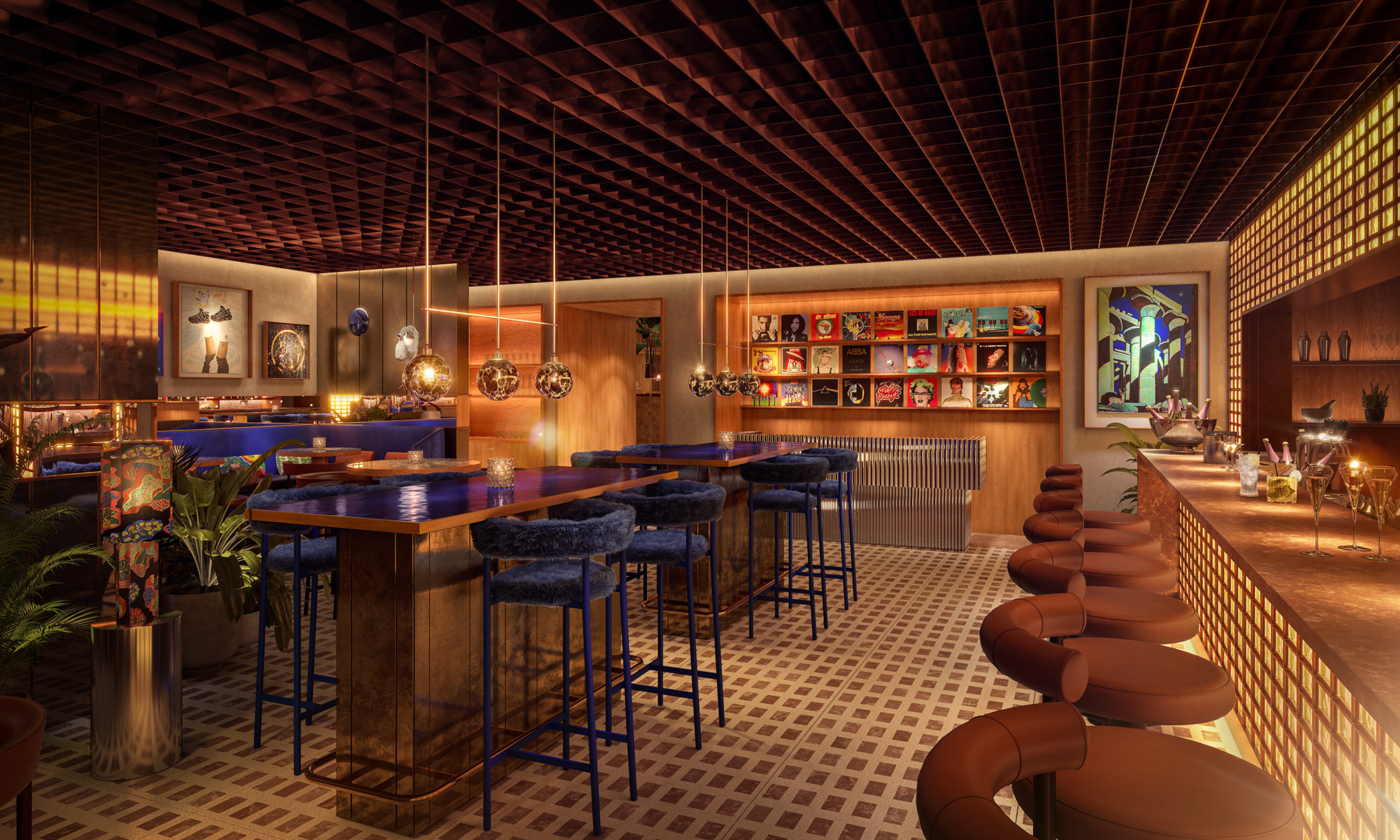 3D visualisering av Studio Frantzén Dubai bar restaurang