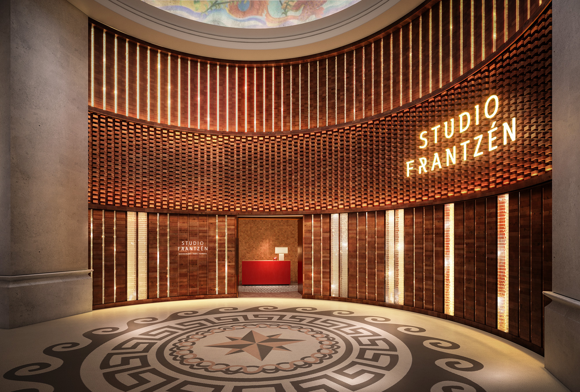 3D visualisering av Studio Frantzén Dubai storefront restaurang